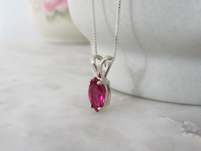 Ruby Marquise Cut Pendant in Sterling Silver, Lab Grown Ruby - image6